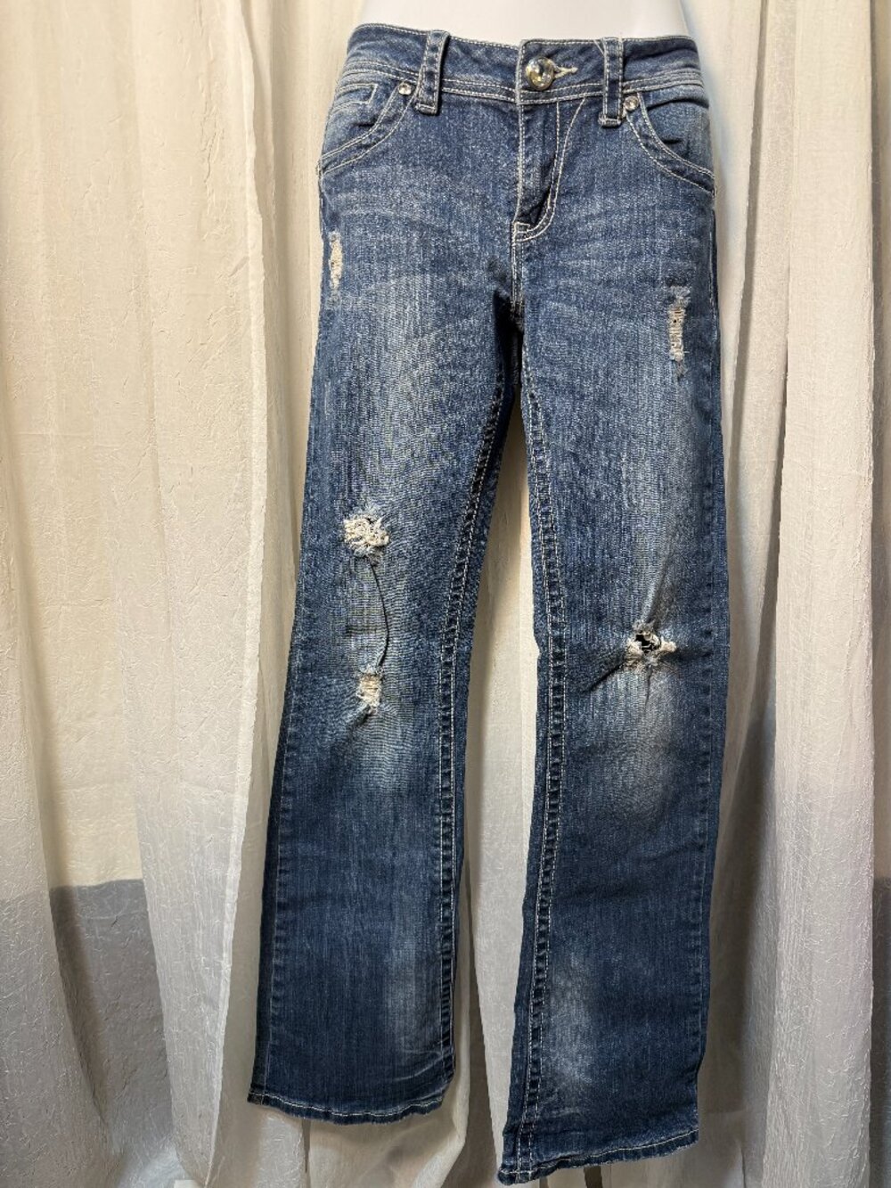 LA Idol Y2K Jeans Women's Size 9 Denim Boot Cut Jeweled Pockets Distressed
